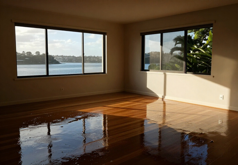 Flooded living room in Clovelly before restoration